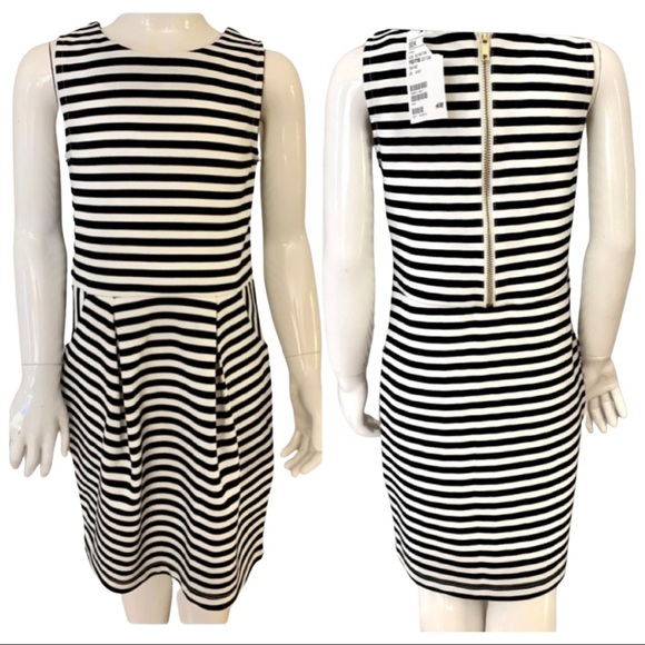 NWT H&M Ponte Knit Striped Sleeveless Dress Navy & White Summer Casual Size 4/6Y - Picture 1 of 16